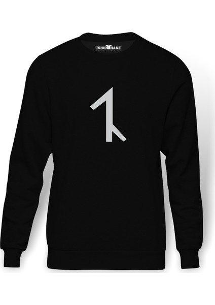 Türk Boyları Avşar Baskılı Siyah Erkek Örme Sweatshirt Uzun kol