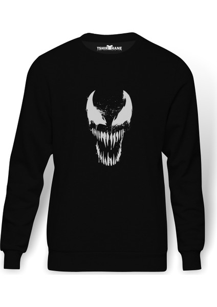 VENOM Baskılı Siyah Erkek Örme Sweatshirt Uzun kol