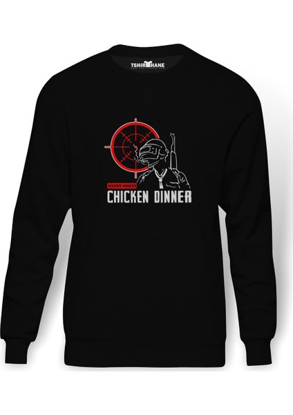 Wınner Chicken Baskılı Siyah Erkek Örme Sweatshirt Uzun kol
