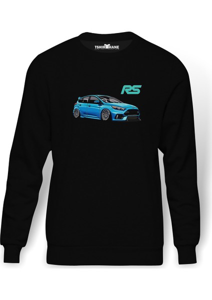 Ford Focus RS Baskılı Siyah Erkek Örme Sweatshirt Uzun kol