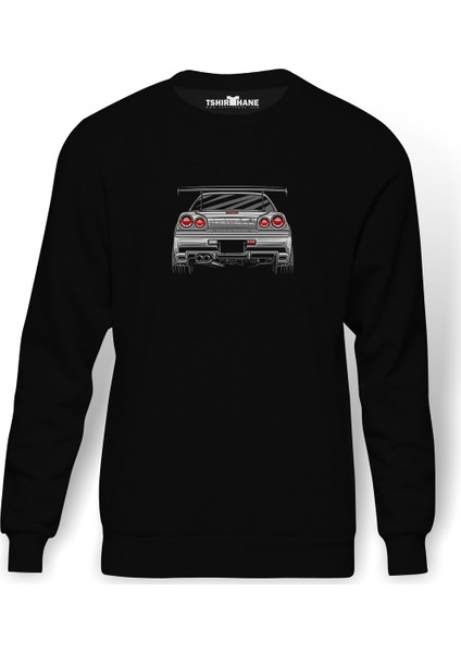Nissan Skyline R 34 Baskılı Siyah Erkek Örme Sweatshirt Uzun kol