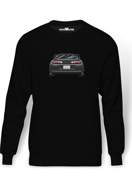 Toyota Supra A80 Baskılı Siyah Erkek Örme Sweatshirt Uzun kol