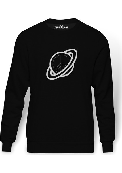 Saturn Computer Icons Planet Clip Art Baskılı Siyah Erkek Örme Sweatshirt Uzun kol