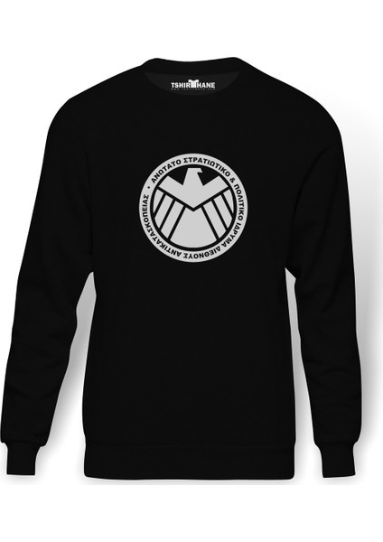 H I E L D Baskılı Siyah Erkek Örme Sweatshirt Uzun kol