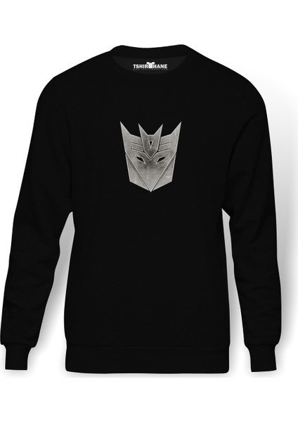 Transformers Baskılı Siyah Erkek Örme Sweatshirt Uzun kol