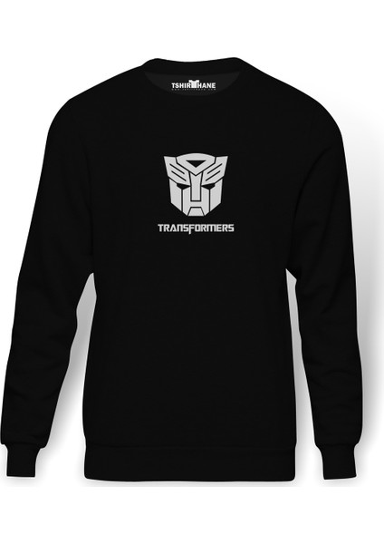 Transformers Baskılı Siyah Erkek Örme Sweatshirt Uzun kol