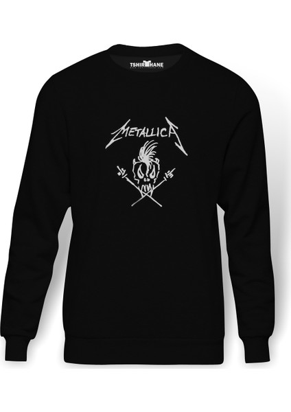Metallica Baskılı Siyah Erkek Örme Sweatshirt Uzun kol