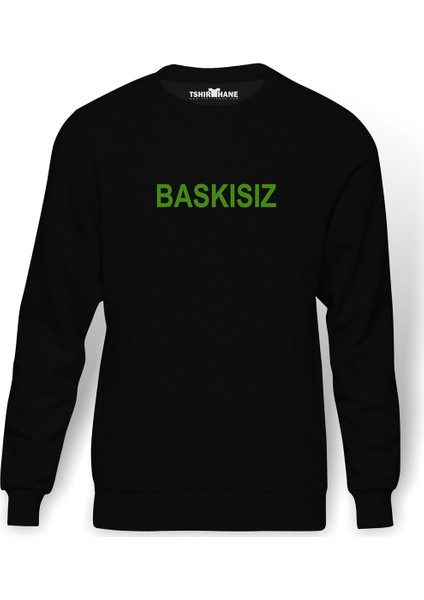 Baskısız Baskı Baskılı Siyah Erkek Örme Sweatshirt Uzun kol