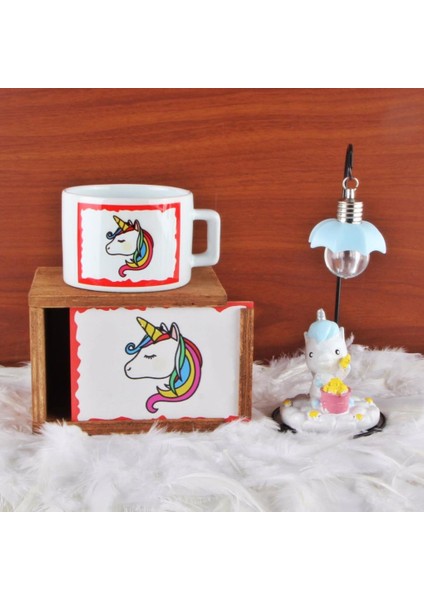 Unicorn Kutulu Kupa Sevimli Unicorn Işıklı Biblo Gece Lambası Hediye Seti