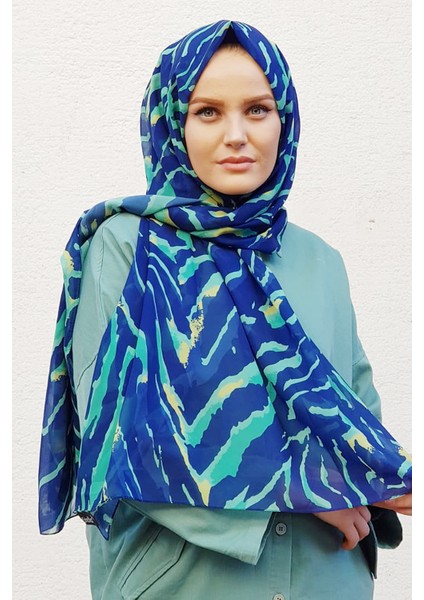 Stella Zebra Desen Şal Mavi Mint 70X180CM