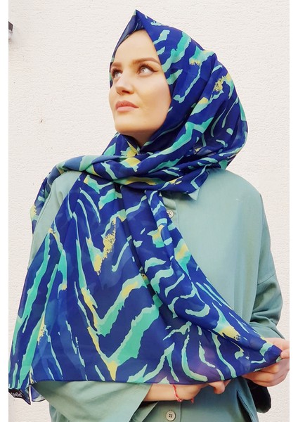 Stella Zebra Desen Şal Mavi Mint 70X180CM
