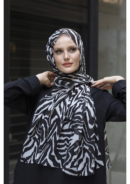 Stella Zebra Desen Şal Siyah Beyaz 70X180CM