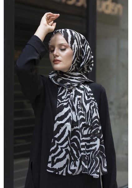 Stella Zebra Desen Şal Siyah Beyaz 70X180CM