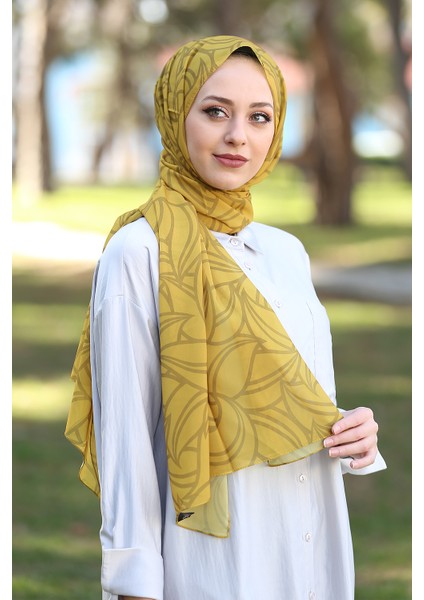 Stella Yaprak Desen Baskılı Hardal Rengi Şal 70X180CM