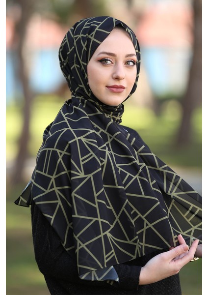 Stella Üçgen Desen Şal Siyah Rengi 70X180CM
