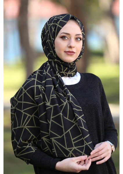 Stella Üçgen Desen Şal Siyah Rengi 70X180CM