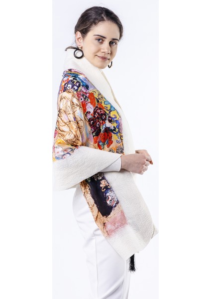Gustav Klimt Maria Munk Beyaz Ipek Keçe Şal fırsatları