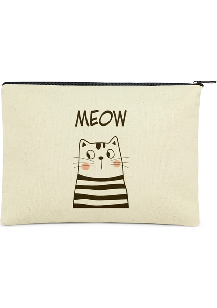 Çınar Bez Çanta Meow Baskılı Clutch Bez Çanta |  (25X17)