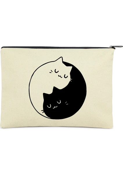 Çınar Bez Çanta Ying Yang Cat Baskılı Clutch Bez Çanta |  (25X17)