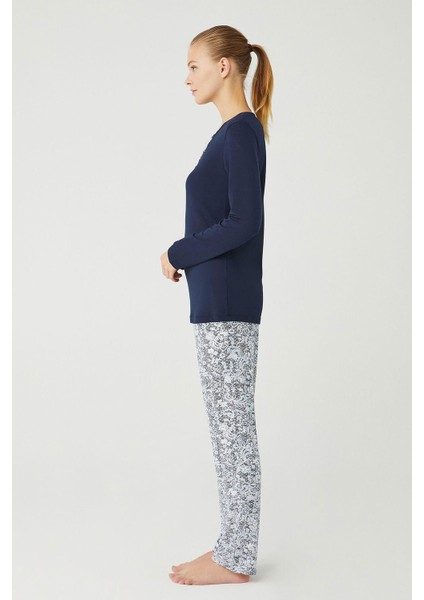 Kadın Lacivert Patlı Pijama Takımı
