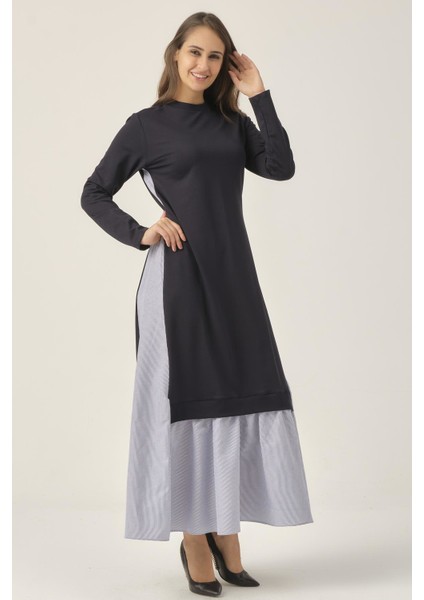 Lacivert Toka Detaylı Maxi Boy Elbise DM91006