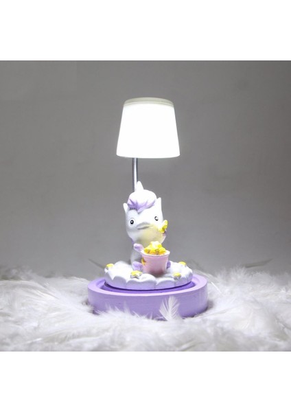 Unicorn Işıklı Biblo Masa Gece Lambası Unicorn Puf Yastık Kalemlik Unicorn Kupa Hediye Seti