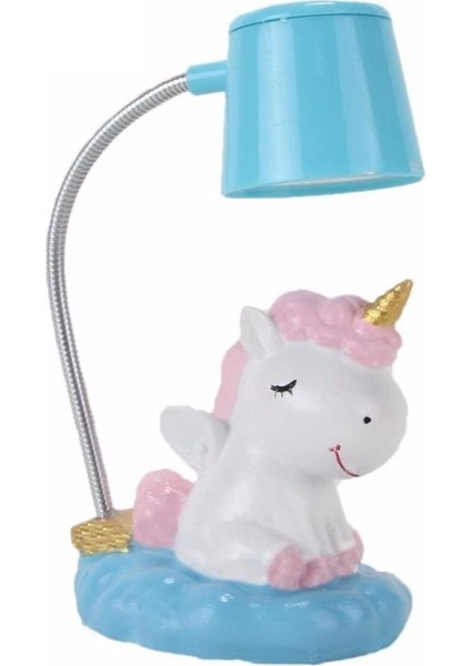 Pembe Unicorn Tasarımlı Puf Yastık Ponçik Unicorn Masa Gece Lambası Işıklı Biblo Hediye Seti