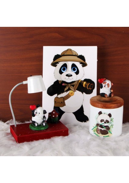 Panda Tasarımlı Günlük Hatıra Defteri Panda Işıklı Masa Gece Lambası Kalemlik Hediye Seti
