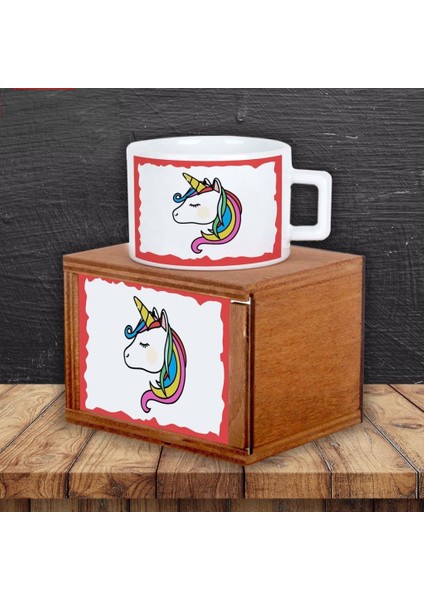 Unicorn Tasarımlı Ahşap Doğal Kutulu Kupa Unicorn Işıklı Biblo Hatıra Defteri Hediye Seti