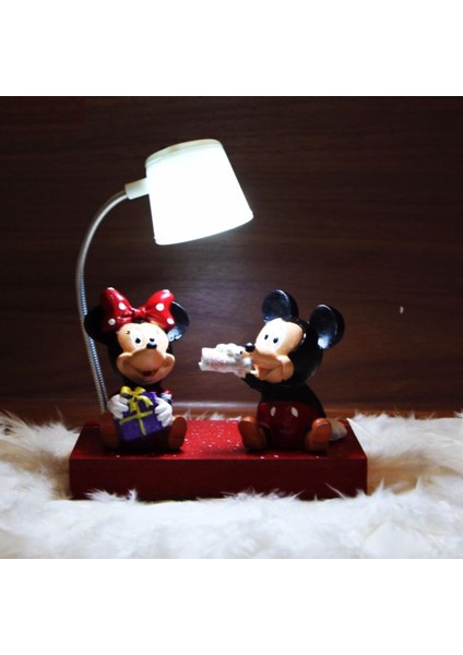 Mickey Mouse Minnie Mouse Işıklı Biblo Masa Gece Lambası Mickey Biblolu Kalemlik Hediye Seti