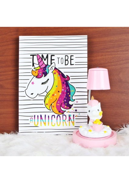 Unicorn Günlük Hatıra Defteri Sevimli Unicorn Işıklı Masa Gece Lambası Biblo Hediye Seti