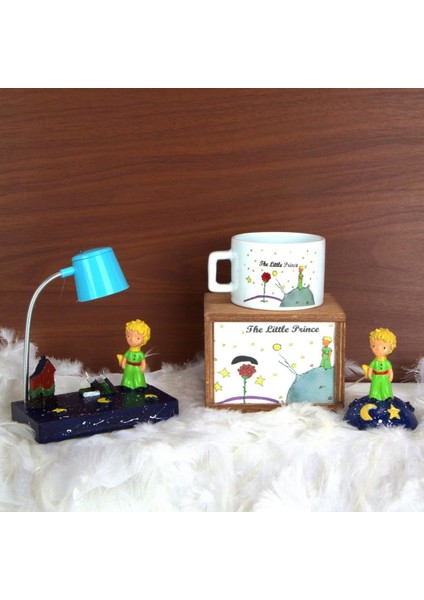 Küçük Prens Mavi Lambalı Biblo Küçük Prens Kutulu Kupa 3 Üçlü Hediye Seti