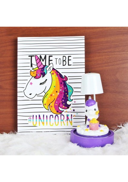 Unicorn Günlük Hatıra Defteri Sevimli Unicorn Işıklı Masa Gece Lambası Biblo Hediye Seti