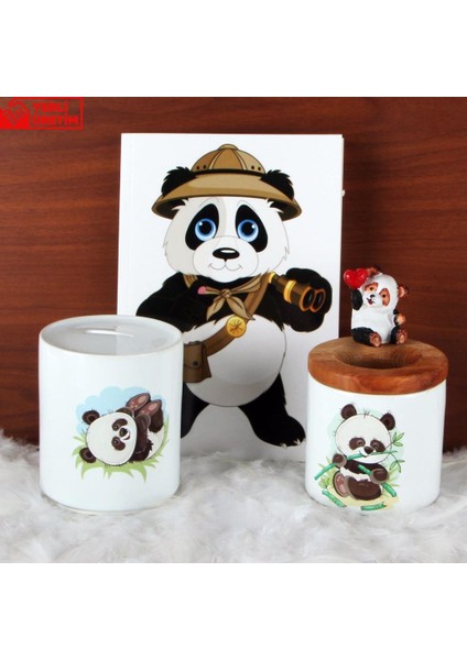 Panda Tasarımlı Günlük Hatıra Defteri Panda Biblo Kalemlik Kumbara Hediye Seti