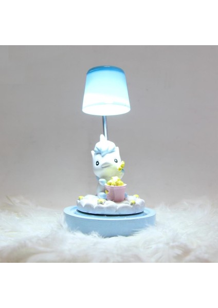 Unicorn Işıklı Biblo Masa Gece Lambası Unicorn Puf Yastık Hediye Seti