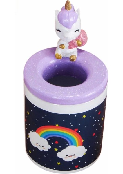 Unicorn Işıklı Biblo Masa Gece Lambası Unicorn Puf Yastık Kalemlik Unicorn Kupa Hediye Seti