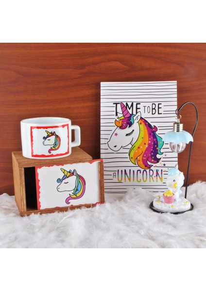 Unicorn Kutulu Kupa Işıklı Biblo Gece Lambası Unicorn Defter Hediye Seti
