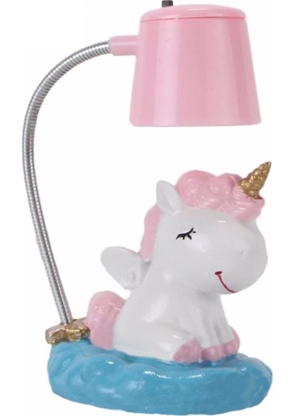 Pembe Unicorn Tasarımlı Puf Yastık Ponçik Unicorn Masa Gece Lambası Işıklı Biblo Hediye Seti