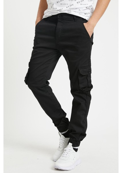Siyah Renk Likralı Slim Fit Körüklü Cep Kargo Pantolon fiyatları