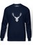 Silhouette Deer Baskılı İndigo Mavi Lacivert Erkek Örme Sweatshirt Uzun kol 1