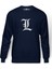 L Deadnote Baskılı İndigo Mavi Lacivert Erkek Örme Sweatshirt Uzun kol 1