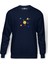 Gezegenler Baskılı İndigo Mavi Lacivert Erkek Örme Sweatshirt Uzun kol 1