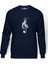 Sol Anahtarı Baskılı İndigo Mavi Lacivert Erkek Örme Sweatshirt Uzun kol 1