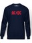 ACDC Logo Kırmızı Baskılı İndigo Mavi Lacivert Erkek Örme Sweatshirt Uzun kol 1