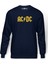 ACDC Logo Sarı Baskılı İndigo Mavi Lacivert Erkek Örme Sweatshirt Uzun kol 1