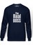 The Real Boss Baskılı İndigo Mavi Lacivert Erkek Örme Sweatshirt Uzun kol 1