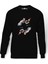 Dj Monkey Baskılı Siyah Erkek Örme Sweatshirt Uzun kol 1