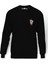 Baykuş Sevimli Baykuş Yeşil Ve Beyaz Gömlekli Göğüs Baskılı Siyah Erkek Örme Sweatshirt Uzun kol 1