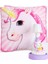 Pembe Unicorn Tasarımlı Puf Yastık Sevimli Unicorn Masa Gece Lambası Işıklı Biblo Hediye Seti 1