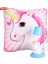Pembe Unicorn Tasarımlı Puf Yastık Ponçik Unicorn Masa Gece Lambası Işıklı Biblo Hediye Seti 1